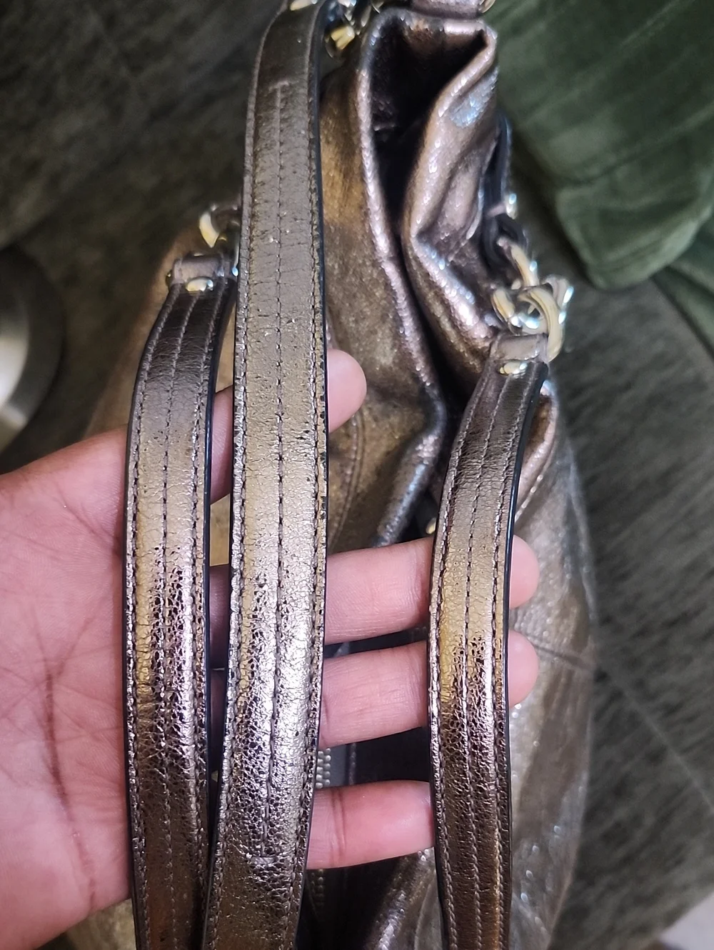 Coach Metallic Pewter Leather Tote - Silver/Brown Tone